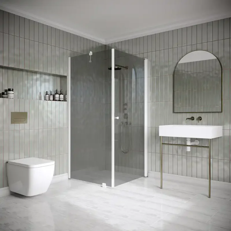 Reapris Duschhörn Hietakari Classic 146 Fast Vägg och Vändbar Dörr902x805x1900 mm, Rökglas, Vita profiler
